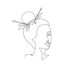 Sagittarius woman astrological sign. Beautiful girl in line art style