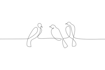 Abstract birds on branches continuous one line drawing - 482560458