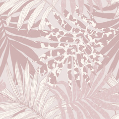 Abstract palm leaves filled with animal print.