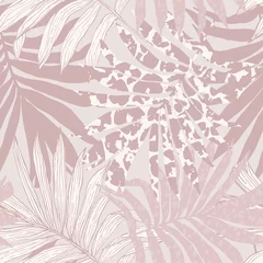 Behang Tropische bladeren Abstracte palmbladeren gevuld met dierenprint.