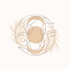 Elegant astrology emblem, symbol outline, contour for mystic logo, calendar print in boho minimal style