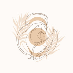 Elegant astrology emblem, symbol outline, contour for mystic logo, calendar print in boho minimal style.