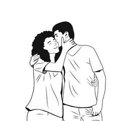 girl and guy kissing vector sketch. couple in love vector sketch. lovers drawing vector. young woman and man hugging vector line. eps art vector