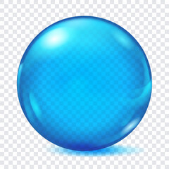 Big translucent blue sphere with glares and shadows on transparent background. Transparency only in vector format