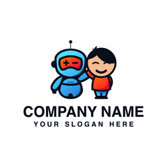 child and robot mascot logo