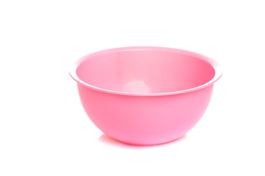 plastic light pink bowl empty on white isolated background