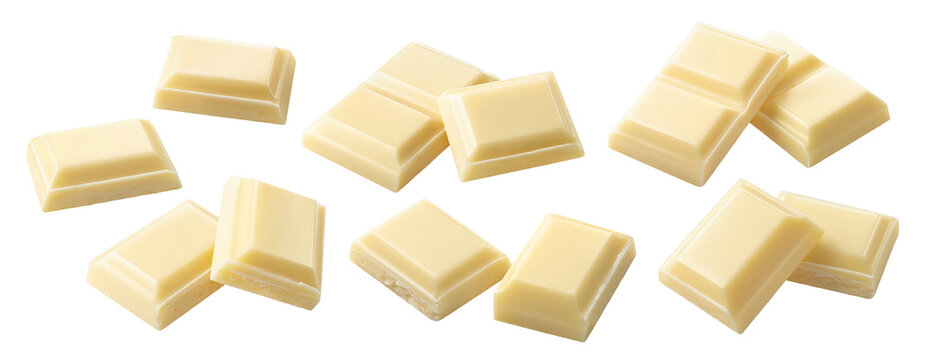 White chocolate set isolated on white background. Rectangular pieces