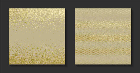Golden backgrounds set. Shiny Gold grunge texture. Vintage vector illustration. Bright background for christmas cards, luxury flyers or banners. Vector illustration