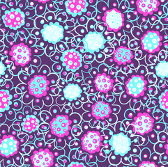 Cute vector seamless pattern with hand drawn flowers. Stylized plants for printing on fabrics, paper and various souvenirs