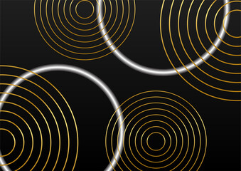 Abstract black and gold lines background with light effect