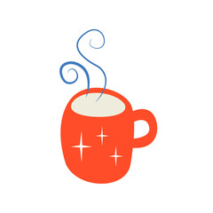 Christmas mug with milk. Vector illustration isolated on white background.