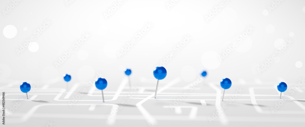 Poster blue location 3d pin icon of travel navigation road map marker place symbol or gps pointer route dir