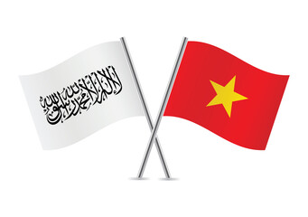 Afghanistan and Vietnam flags. Afghanistan in the power of the Taliban and Vietnamese flags isolated on white background. Vector illustration.