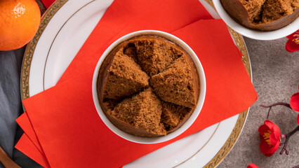 Delicious Chinese steamed sponge cake named Fa Gao for lunar new year festival traditional food.