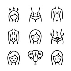 Menstruation symptoms icon set