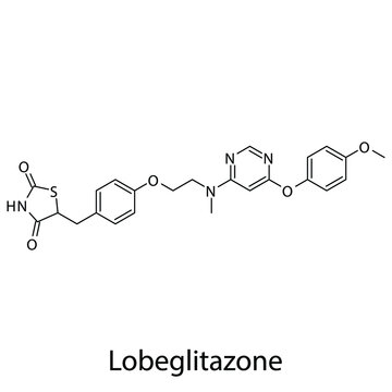 Lobeglitazone molecular structure, flat skeletal chemical formula. Thiazolidinedione drug used to treat Diabetes type 2. Vector illustration.