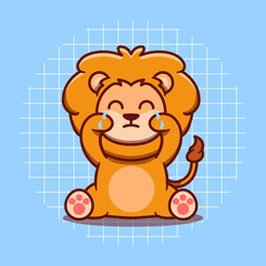Cute lion mascot character crying vector illustration. Flat cartoon style. Isolated animal concept.