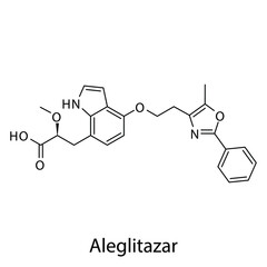 Aleglitazar molecular structure, flat skeletal chemical formula. Dual PPAR agonist drug used to treat Diabetes type 2. Vector illustration.