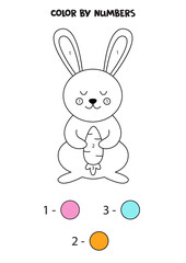 Color cartoon Easter bunny by numbers. Worksheet for kids.