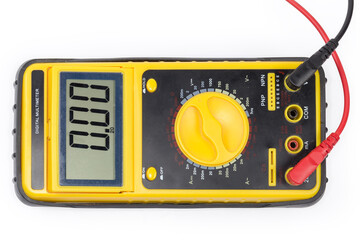 Top view of front panel of modern universal digital multimeter