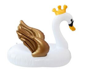 Beach inflatable swan. Pool white and gold  inflatable swan for summer beach isolated on white background. Trendy summer concept. © Tatiana_Gracheva