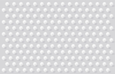 Isometric white cubes with shadow on gray background. Vector geometric pattern