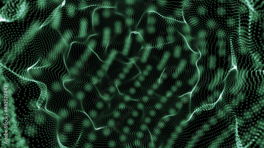Poster abstract texture of chaotic particles. abstract background of green particles