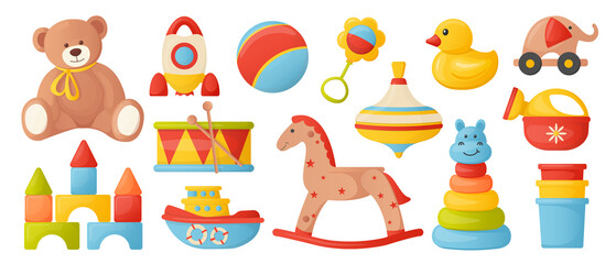 a set of colorful children's toys. vector illustrations with cartoon style.
