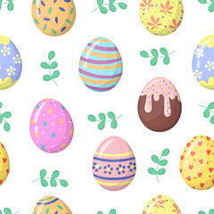 Seamless pattern with easter eggs, cartoon style vector
