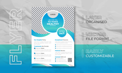 Medical Healthcare flyer design template | Healthcare business advertisement or brochure cover design with a4 layout | Vector template design for medical poster or leaflet