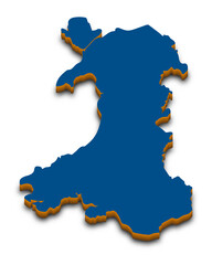 Wales 3D map. Detailed 3d map with dropped shadow. Blue isometric silhouette. Vector illustration. Template for design and infographics.