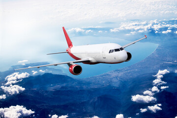 Fototapeta na wymiar Plane in the sky flight travel transport airplane 