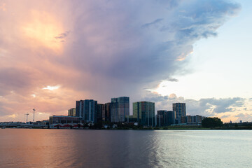 Fototapeta premium Sunset view of Wentworth Point building skyline, Sydney, Australia.