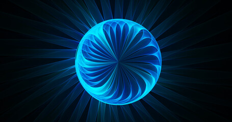 Fiery fractal shapes form an abstract burning blue flower. Fantasy light wallpaper. Festive background. Digital fractal art. 3d rendering.