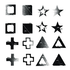 Glitch distorted geometric shape . Minimal art design . Noise destroyed square logo . Trendy defect error shapes . Glitched frame .Broken effect .Grunge textured . Distressed effect .vector 