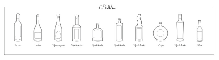 Vector set of alcohol bottles. Vector illustration