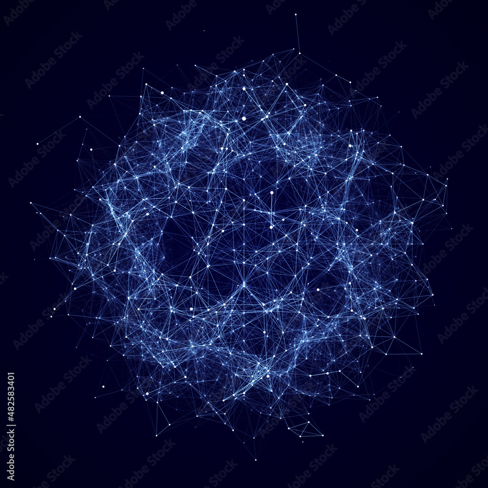 Poster digital plexus of glowing lines and dots. abstract background. 3d rendering. network or connection. 