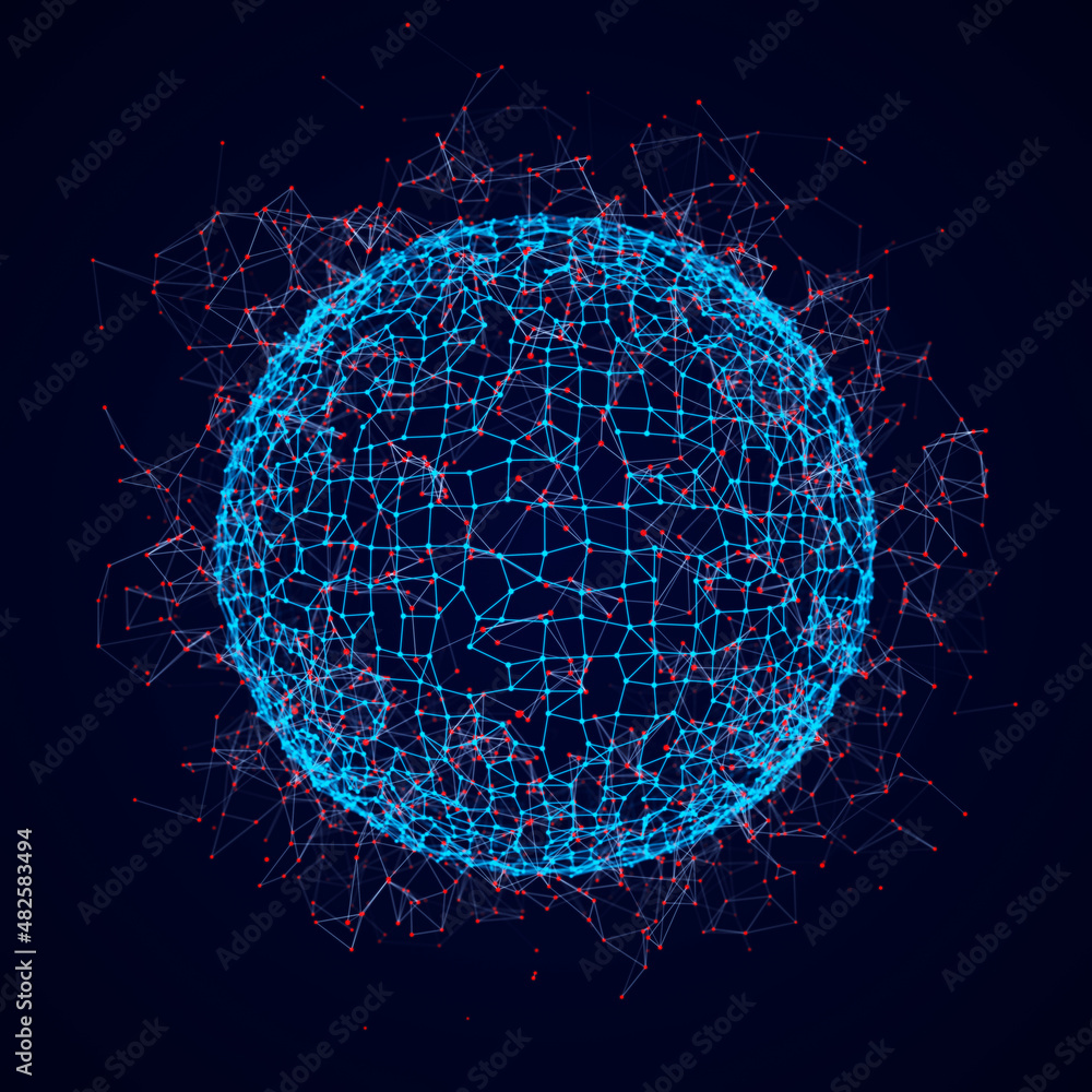 Aufkleber abstract sphere of multiple points and lines. globe or ball. digital technology. illustration in spa