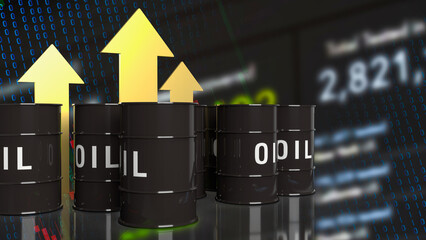 The oil tanks and gold arrow up business chart background 3d rendering