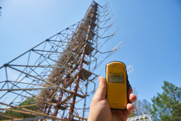 Large antenna field. Soviet radar system Duga at Chernobyl nuclear power plant. ABM missile...