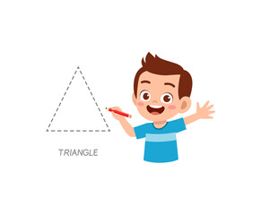 cute little boy study to draw a triangle