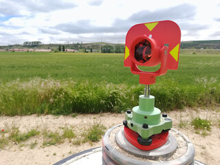 Surveying circular prism used during construction work
