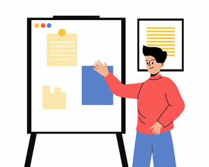 Manager Making Presentation. a man is making a presentation. Summing up, report. Vector illustration