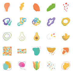 Collection Of Abstract Handdrawn Organic Shapes Elements with Multicolored Fruit, Vegetables, Harvest, leaves, plants. Perfect for Websites, Advertisements, Banners, Posters, Billboards, Templates.
