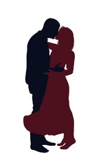 Kissing people silhouette on white background 