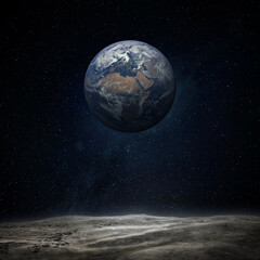 The Earth from moon surface. Elements of this image furnished by NASA.