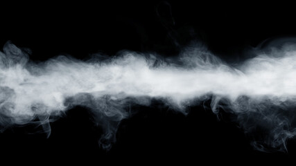 Abstract fog or smoke move isolated on  black background. White cloudiness, mist, smoke or smog background.