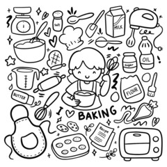 Set of Kawaii Baking Equipment Doodles Vector Clip Art