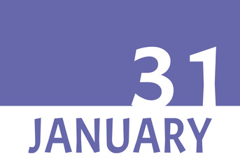 31 january calendar date with copy space. Very Peri background and white numbers. Trending color for 2022.
