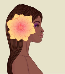 Portrait of beautiful African American woman in turban. Vector Illustration.